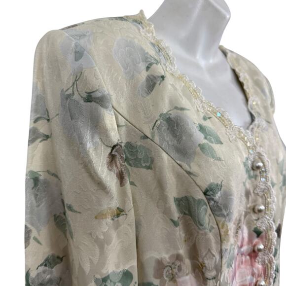 Nah Nah Collection Nahdree Vintage 80s Floral Sequin Ivory Coquette Jacket 14 - Picture 4 of 16